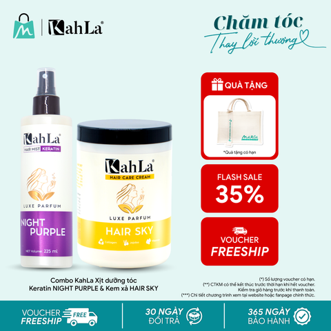 Combo KahLa Xịt dưỡng tóc Keratin Night Purple & Kem xả Hair Sky