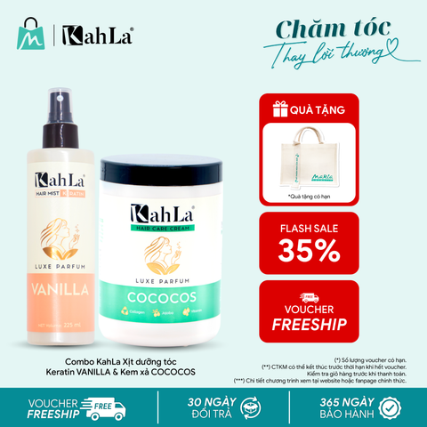 Combo KahLa Xịt dưỡng tóc Keratin Vanilla & Kem xả Cococos