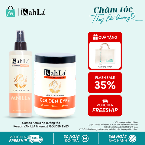 Combo KahLa Xịt dưỡng tóc Keratin Vanilla & Kem xả Golden Eyes