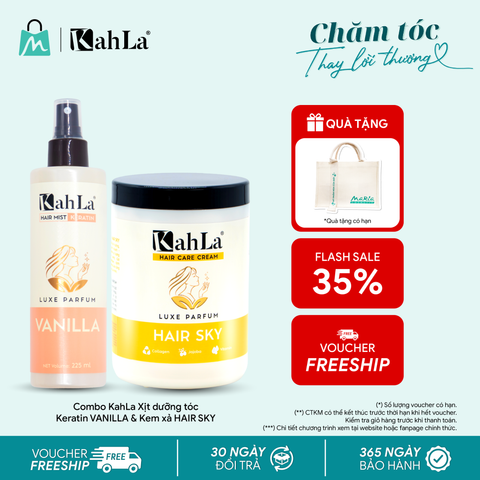 Combo KahLa Xịt dưỡng tóc Keratin Vanilla & Kem xả Hair Sky