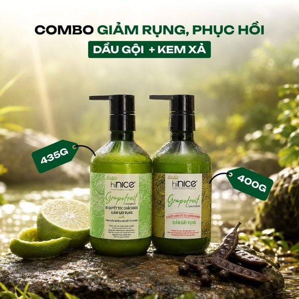 Combo hiNICE giảm rụng và suôn mượt - Combo Dầu gội + Kem xả Tinh dầu Bưởi (Dầu gội 435g + Kem xả 400g)