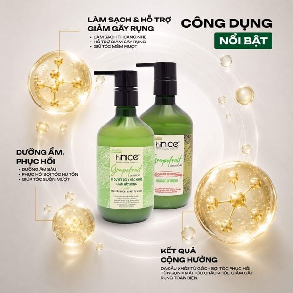 Combo hiNICE giảm rụng và suôn mượt - Combo Dầu gội + Kem xả Tinh dầu Bưởi (Dầu gội 435g + Kem xả 400g)