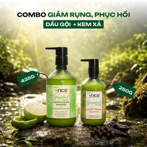 Combo hiNICE giảm rụng và suôn mượt - Combo Dầu gội + Kem xả Tinh dầu Bưởi (Dầu gội 435g + Kem xả 250g)