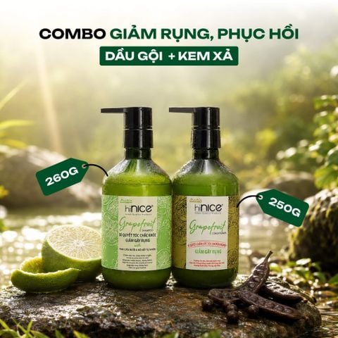 Combo hiNICE giảm rụng và suôn mượt - Combo Dầu gội + Kem xả Tinh dầu Bưởi (Dầu gội 260g + Kem xả 250g)