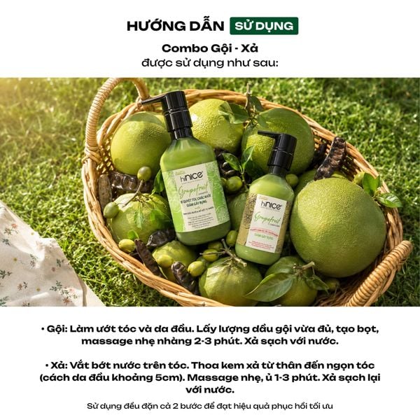 Combo hiNICE giảm rụng và suôn mượt - Combo Dầu gội + Kem xả Tinh dầu Bưởi (Dầu gội 435g + Kem xả 400g)