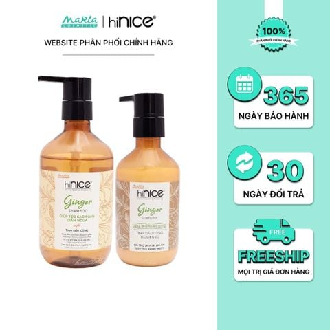 Combo hiNICE sạch gàu và suôn mượt - Combo Dầu gội + Kem xả Tinh dầu Gừng (Dầu gội 435g + Kem xả 250g)