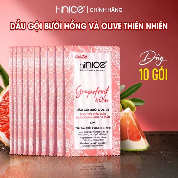 Dây dầu gội hiNICE sạch dầu - Dầu gội Tinh dầu Bưởi & Olive thiên nhiên 6g