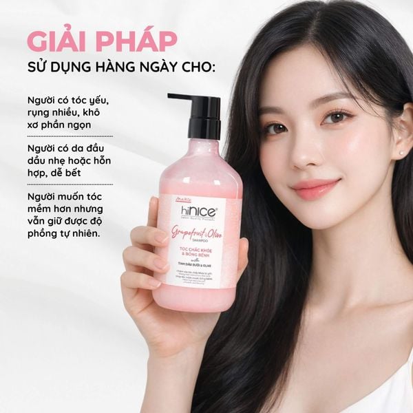 Dầu gội Tinh dầu Bưởi & Olive hiNICE - Giảm gãy rụng, phục hồi độ ẩm, tóc giảm bết tự nhiên