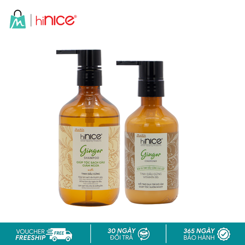 Combo hiNICE sạch gàu và suôn mượt - Combo Dầu gội + Kem xả Tinh dầu Gừng (Dầu gội 435g + Kem xả 250g)