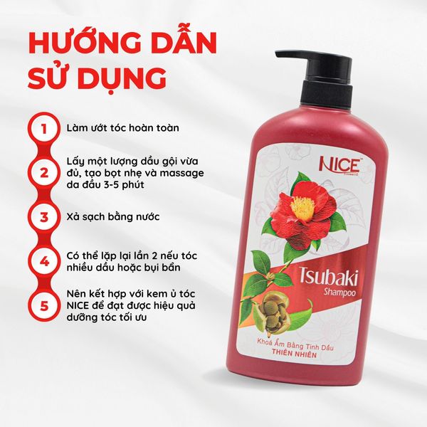 Dầu gội NICE Tsubaki Hoa Trà Đỏ - Phục hồi tóc hư tổn, nuôi dưỡng mềm mượt tự nhiên