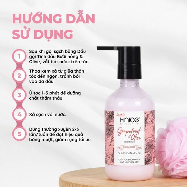 Kem xả Tinh dầu Bưởi & Olive hiNICE - Phục hồi tóc khô xơ, mềm mượt và dễ chải