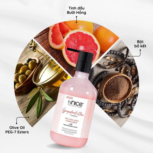 Dầu gội Tinh dầu Bưởi & Olive hiNICE - Giảm gãy rụng, phục hồi độ ẩm, tóc giảm bết tự nhiên
