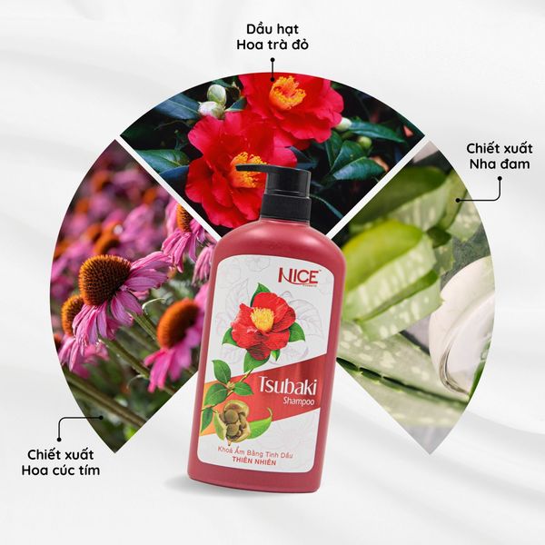 Dầu gội NICE Tsubaki Hoa Trà Đỏ - Phục hồi tóc hư tổn, nuôi dưỡng mềm mượt tự nhiên