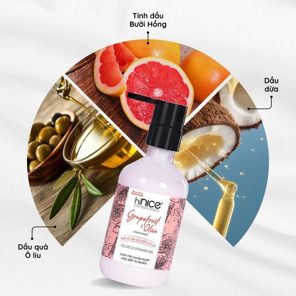 Kem xả Tinh dầu Bưởi & Olive hiNICE - Phục hồi tóc khô xơ, mềm mượt và dễ chải
