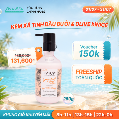 Kem xả hiNICE dưỡng ẩm và mềm mượt - Kem xả Tinh dầu Bưởi & Olive thiên nhiên 250g