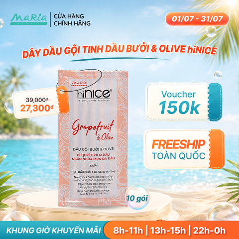 Dây dầu gội hiNICE sạch dầu - Dầu gội Tinh dầu Bưởi & Olive thiên nhiên 6g