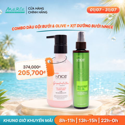 Combo hiNICE sạch dầu và cấp ẩm - Combo Dầu gội Tinh dầu Bưởi & Olive + Xịt Tinh dầu Bưởi (Dầu gội 435g + Xịt 200ml)