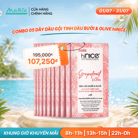 Combo 5 dây dầu gội hiNICE sạch dầu - Dầu gội Tinh dầu Bưởi & Olive thiên nhiên 6g