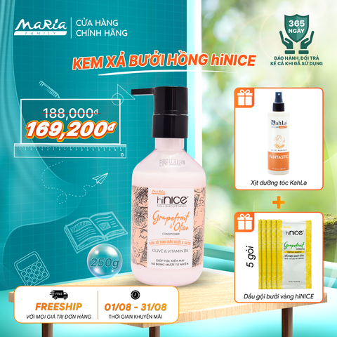 Kem xả hiNICE dưỡng ẩm và mềm mượt - Kem xả Tinh dầu Bưởi & Olive thiên nhiên 250g