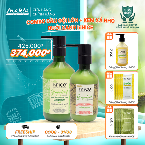 Combo hiNICE giảm rụng và suôn mượt - Combo Dầu gội + Kem xả Tinh dầu Bưởi (Dầu gội 435g + Kem xả 250g)