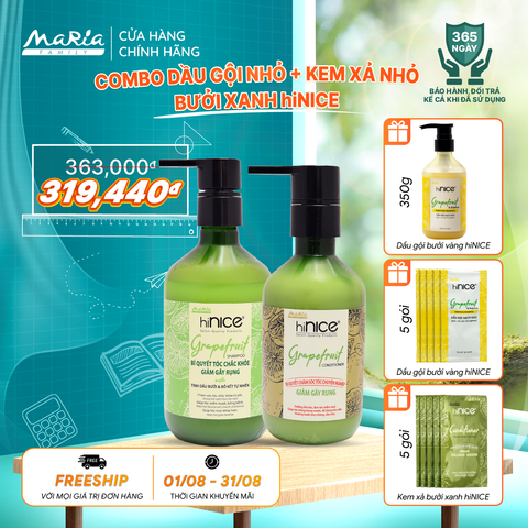 Combo hiNICE giảm rụng và suôn mượt - Combo Dầu gội + Kem xả Tinh dầu Bưởi (Dầu gội 260g + Kem xả 250g)