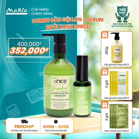 Combo hiNICE giảm rụng và phục hồi - Combo Dầu gội + Serum Tinh dầu Bưởi (Dầu gội 435g + Serum 50ml)