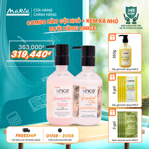 Combo hiNICE sạch dầu và suôn mượt - Combo Dầu gội + Kem xả Tinh dầu Bưởi & Olive (Dầu gội 260g + Kem xả 250g)