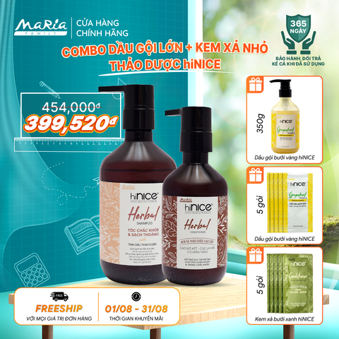 Combo hiNICE dịu da đầu và suôn mượt - Combo Dầu gội + Kem xả Tinh dầu Thảo dược (Dầu gội 435g + Kem xả 250g)