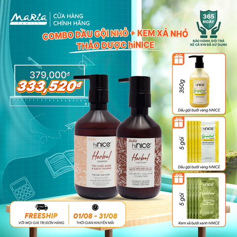 Combo hiNICE dịu da đầu và suôn mượt - Combo Dầu gội + Kem xả Tinh dầu Thảo dược (Dầu gội 260g + Kem xả 250g)