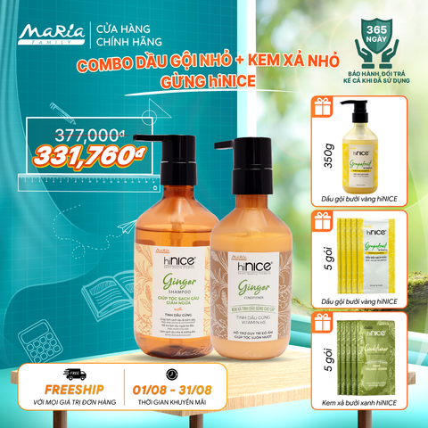 Combo hiNICE sạch gàu và suôn mượt - Combo Dầu gội + Kem xả Tinh dầu Gừng (Dầu gội 260g + Kem xả 250g)