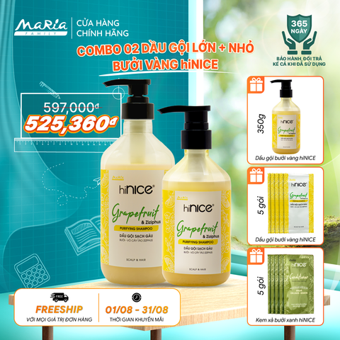 Combo dầu gội hiNICE sạch gàu - Dầu gội Tinh dầu Bưởi và Vỏ cây táo Ziziphus (Dầu gội 650g + Dầu gội 350g)