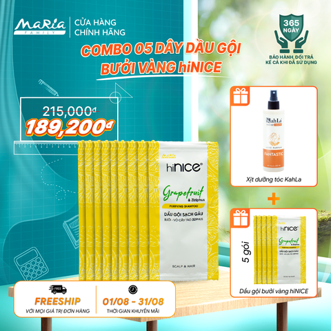 Combo 5 dây dầu gội hiNICE sạch gàu - Dầu gội Tinh dầu Bưởi và Vỏ cây táo Ziziphus 6g