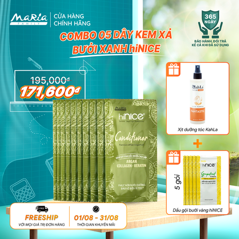 Combo 5 dây kem xả hiNICE dưỡng tóc mềm mượt - Kem xả Tinh dầu Bưởi thiên nhiên 6g