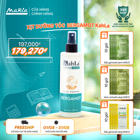 Xịt dưỡng tóc KahLa Keratin thơm tóc, dưỡng ẩm - Hương nước hoa Bergamot 225ml