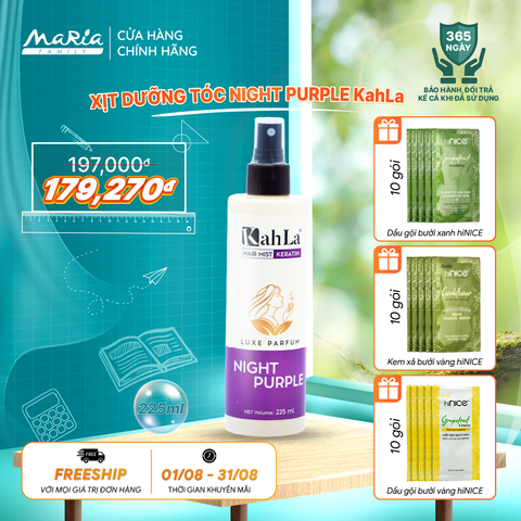 Xịt dưỡng tóc KahLa Keratin thơm tóc, dưỡng ẩm - Hương nước hoa Night Purple 225ml