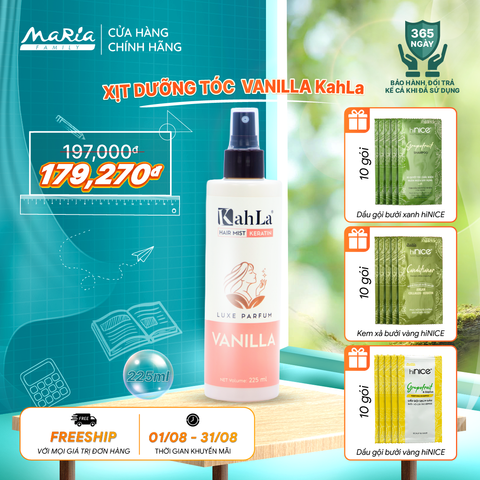Xịt dưỡng tóc KahLa Keratin thơm tóc, dưỡng ẩm - Hương nước hoa Vanilla 225ml