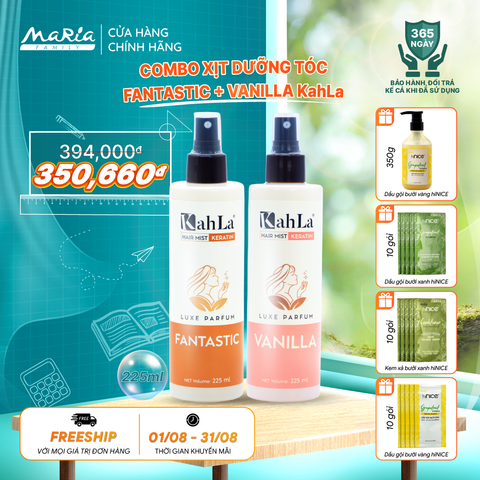 Combo Xịt dưỡng tóc KahLa Keratin thơm tóc, dưỡng ẩm Fantastic & Vanilla 225ml