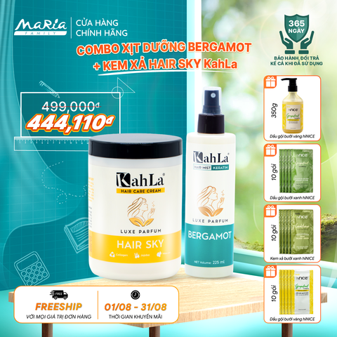 Combo KahLa Xịt dưỡng tóc Keratin Bergamot & Kem xả Hair Sky