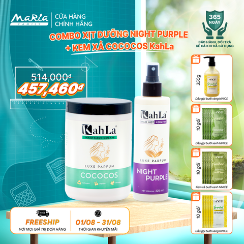 Combo KahLa Xịt dưỡng tóc Keratin Night Purple & Kem xả Cococos