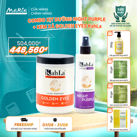 Combo KahLa Xịt dưỡng tóc Keratin Night Purple & Kem xả Golden Eyes