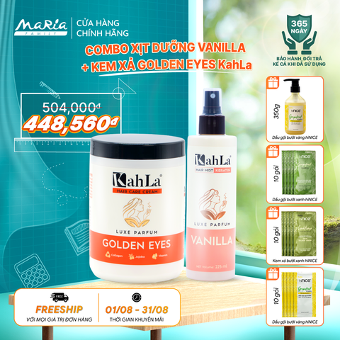 Combo KahLa Xịt dưỡng tóc Keratin Vanilla & Kem xả Golden Eyes
