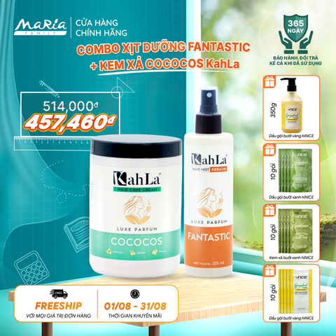 Combo KahLa Xịt dưỡng tóc Keratin Fantastic & Kem xả Cococos