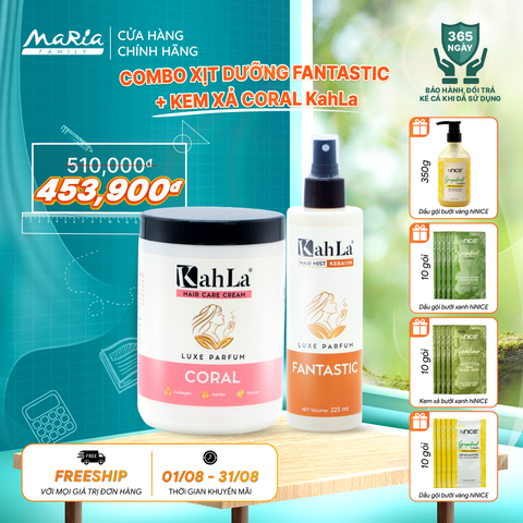 Combo KahLa Xịt dưỡng tóc Keratin Fantastic & Kem xả Coral
