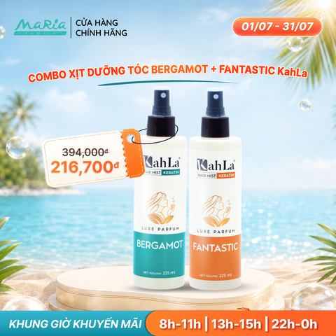 Combo Xịt dưỡng tóc KahLa Keratin thơm tóc, dưỡng ẩm Bergamot & Fantastic 225ml