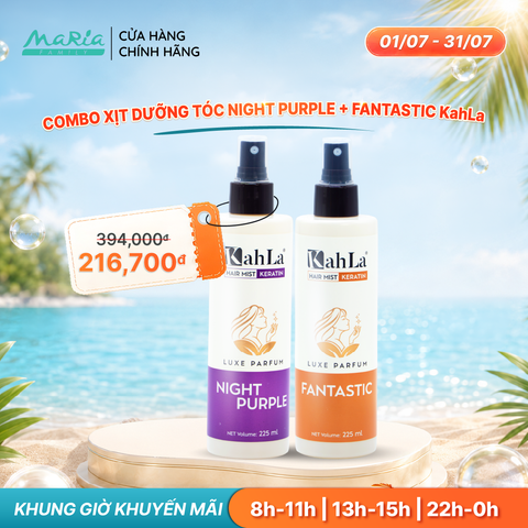 Combo Xịt dưỡng tóc KahLa Keratin thơm tóc, dưỡng ẩm Night Purple & Fantastic 225ml