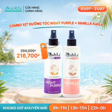 Combo Xịt dưỡng tóc KahLa Keratin thơm tóc, dưỡng ẩm Night Purple & Vanilla 225ml