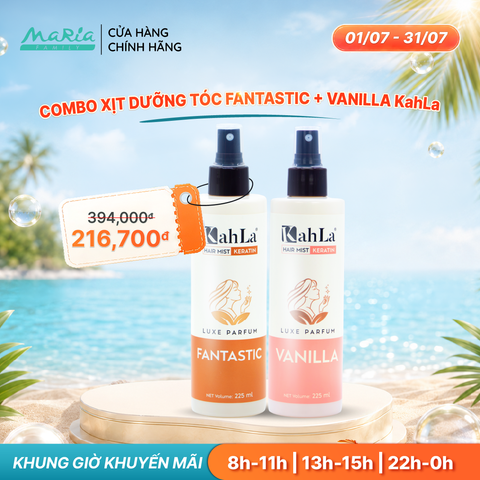 Combo Xịt dưỡng tóc KahLa Keratin thơm tóc, dưỡng ẩm Fantastic & Vanilla 225ml