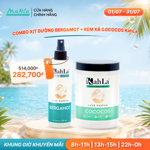 Combo KahLa Xịt dưỡng tóc Keratin Bergamot & Kem xả Cococos