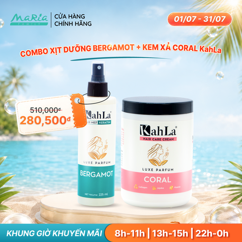 Combo KahLa Xịt dưỡng tóc Keratin Bergamot & Kem xả Coral