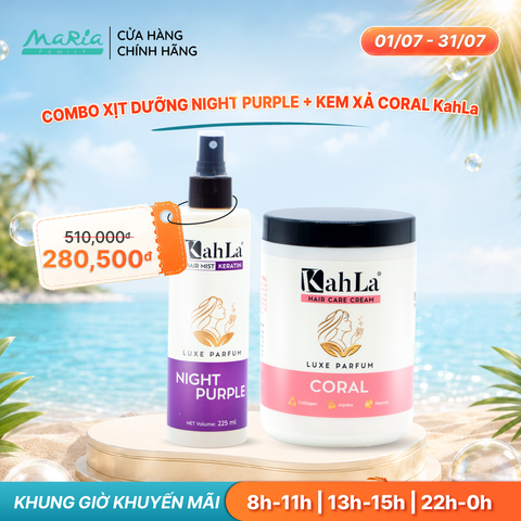 Combo KahLa Xịt dưỡng tóc Keratin Night Purple & Kem xả Coral